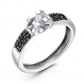 Кольцо из белого золота ERA Jewellery с бриллиантом и чёрным бриллиантом 01-02375-03-040-07-04 фото