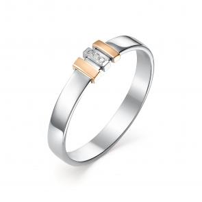 Серебряное кольцо АЛЬКОР с золотой накладкой и бриллиантом 01-0258/000Б-00 фото