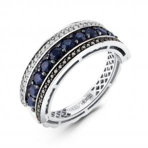 Кольцо-трансформер из белого золота ERA Jewellery с бриллиантом, чёрным бриллиантом и сапфиром 01-02725-03-285-07-04 фото