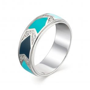 Серебряное кольцо АЛЬКОР с фианитом, эмалью и цирконием 01-0995/ЭМ75-00 фото