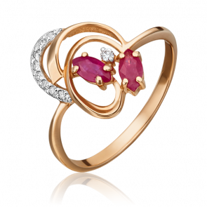 Золотое кольцо Platina с бриллиантом и рубином 01-1058-00-107-1110-30 фото