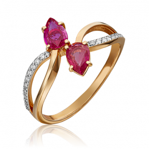 Золотое кольцо Platina с бриллиантом и рубином 01-1082-00-107-1110-30 фото