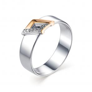 Серебряное кольцо АЛЬКОР с золотой накладкой и бриллиантом 01-1106/000Б-00 фото
