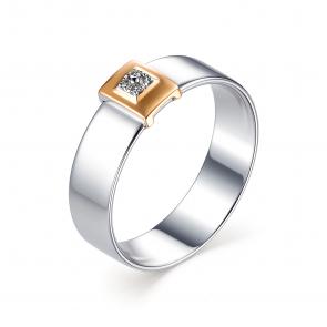 Серебряное кольцо АЛЬКОР с золотой накладкой и бриллиантом 01-1178/000Б-00 фото