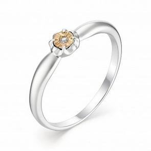 Серебряное кольцо Алькор с золотой накладкой и бриллиантом 01-1255/000Б-00 фото