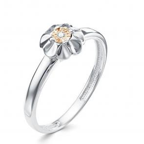 Серебряное кольцо Алькор с золотой накладкой и бриллиантом 01-1454/000Б-00 фото