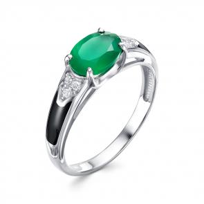 Серебряное кольцо АЛЬКОР с фианитом, агатом и эмалью 01-1459/0М35-00 фото