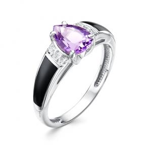 Серебряное кольцо АЛЬКОР с фианитом, аметистом и эмалью 01-1460/0М30-00 фото