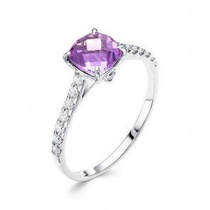 Серебряное кольцо АЛЬКОР с фианитом и аметистом 01-1575/00АМ-00 фото