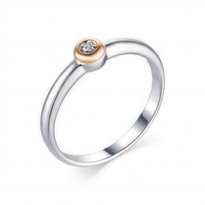 Серебряное кольцо АЛЬКОР с золотой накладкой и бриллиантом 01-1581/000Б-00 фото