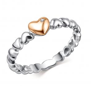 Серебряное кольцо АЛЬКОР с золотой накладкой и бриллиантом 01-1635/000Б-00 фото
