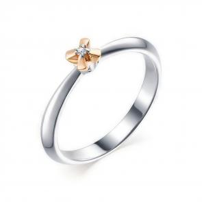 Серебряное кольцо АЛЬКОР с золотой накладкой и бриллиантом 01-1650/000Б-00 фото