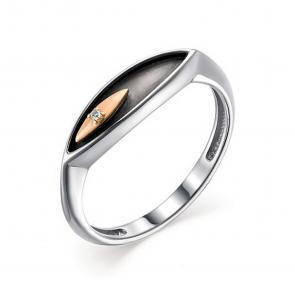 Серебряное кольцо АЛЬКОР с золотой накладкой и бриллиантом 01-1790/000Б-00 фото