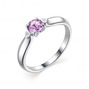 Серебряное кольцо АЛЬКОР с аметистом и бриллиантом 01-1809/БРАМ-00 фото