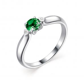 Серебряное кольцо АЛЬКОР с бриллиантом и гидротермальным изумрудом 01-1809/БРНИ-00 фото
