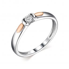 Серебряное кольцо Алькор с золотой накладкой и бриллиантом 01-1863/000Б-00 фото