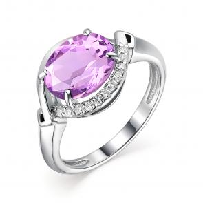 Серебряное кольцо АЛЬКОР с фианитом и аметистом 01-1871/00АМ-00 фото