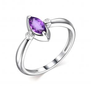 Серебряное кольцо АЛЬКОР с аметистом и бриллиантом 01-1910/БРАМ-00 фото