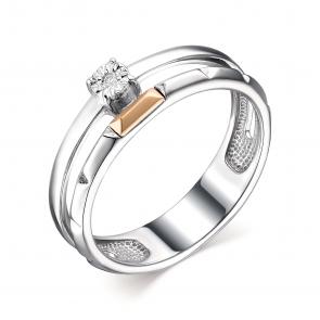 Серебряное кольцо Алькор с золотой накладкой и бриллиантом 01-1915/000Б-00 фото