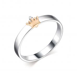 Серебряное кольцо АЛЬКОР с золотой накладкой и бриллиантом 01-1957/000Б-00 фото