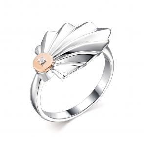 Серебряное кольцо АЛЬКОР с золотой накладкой и бриллиантом 01-1983/000Б-00 фото