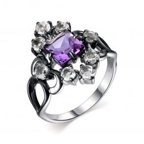 Серебряное кольцо АЛЬКОР с фианитом, аметистом и горным хрусталём 01-2030/0М64-00 фото