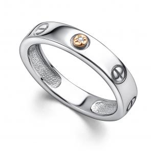 Серебряное кольцо АЛЬКОР с золотой накладкой и бриллиантом 01-2066/000Б-00 фото