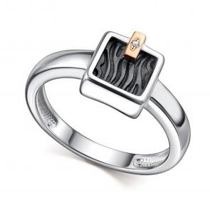 Серебряное кольцо АЛЬКОР с золотой накладкой и бриллиантом 01-2348/000Б-00 фото
