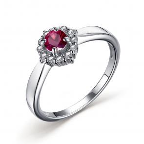 Серебряное кольцо АЛЬКОР с фианитом и рубином 01-2554/000Р-00 фото