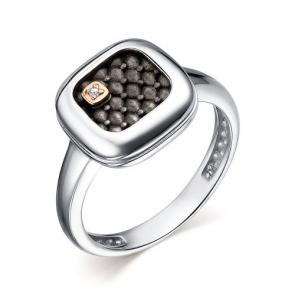 Серебряное кольцо АЛЬКОР с золотой накладкой и бриллиантом 01-2651/000Б-17 фото