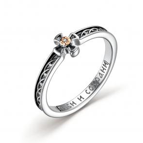 Серебряное кольцо АЛЬКОР с золотой накладкой и бриллиантом 01-2815/000Б-17 фото