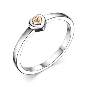 Серебряное кольцо АЛЬКОР с золотой накладкой и бриллиантом 01-3005/000Б-00 фото
