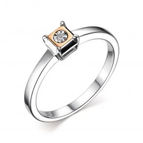 Серебряное кольцо Алькор с золотой накладкой и бриллиантом 01-3008/000Б-00 фото