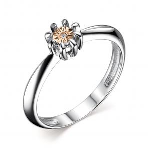 Серебряное кольцо АЛЬКОР с золотой накладкой и бриллиантом 01-3010/000Б-00 фото
