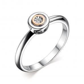 Серебряное кольцо АЛЬКОР с золотой накладкой и бриллиантом 01-3012/000Б-00 фото