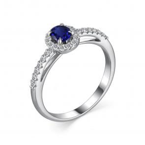 Серебряное кольцо АЛЬКОР с фианитом и гидротермальным сапфиром 01-3026/0ГТС-00 фото