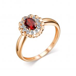 Кольцо из золочёного серебра АЛЬКОР с фианитом и гранатом 01-3029/00ГР-60 фото