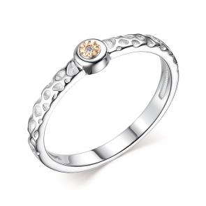Серебряное кольцо АЛЬКОР с золотой накладкой и бриллиантом 01-3265/000Б-00 фото