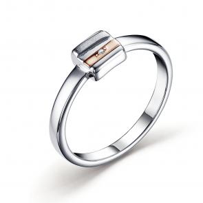 Серебряное кольцо АЛЬКОР с золотой накладкой и бриллиантом 01-3282/000Б-00 фото