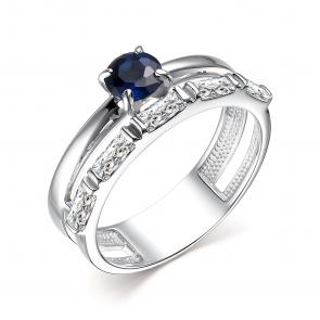 Серебряное кольцо АЛЬКОР с фианитом и гидротермальным сапфиром 01-3377/0ГТС-00 фото