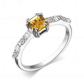 Серебряное кольцо АЛЬКОР с фианитом и цитрином 01-3379/00ЦТ-00 фото