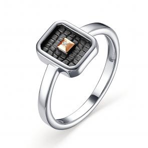 Серебряное кольцо АЛЬКОР с золотой накладкой и бриллиантом 01-3385/000Б-17 фото