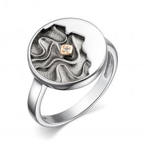 Серебряное кольцо Алькор с золотой накладкой и бриллиантом 01-3388/000Б-17 фото