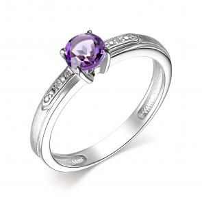 Серебряное кольцо АЛЬКОР с аметистом и бриллиантом 01-3467/БРАМ-00 фото