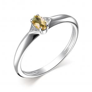Серебряное кольцо АЛЬКОР с бриллиантом и цитрином 01-3468/БРЦТ-00 фото