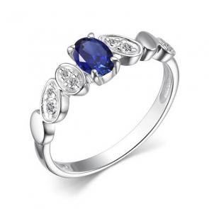 Серебряное кольцо АЛЬКОР с фианитом и гидротермальным сапфиром 01-3473/0ГТС-00 фото