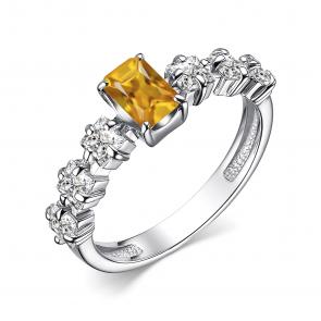 Серебряное кольцо АЛЬКОР с фианитом и цитрином 01-3499/00ЦТ-00 фото