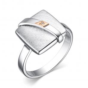 Серебряное кольцо АЛЬКОР с золотой накладкой и бриллиантом 01-3501/000Б-00 фото