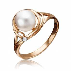 Золотое кольцо Platina с фианитом и жемчугом 01-3559-00-302-1110-31 фото