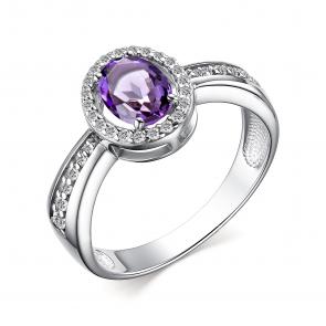 Серебряное кольцо АЛЬКОР с фианитом и аметистом 01-3670/00АМ-00 фото